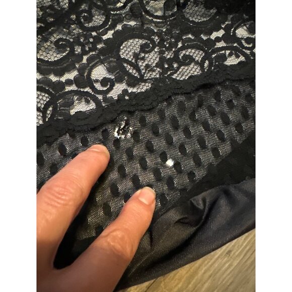 Vintage Black Lace & Nylon Full-Length Dress Medium - Picture 5 of 7